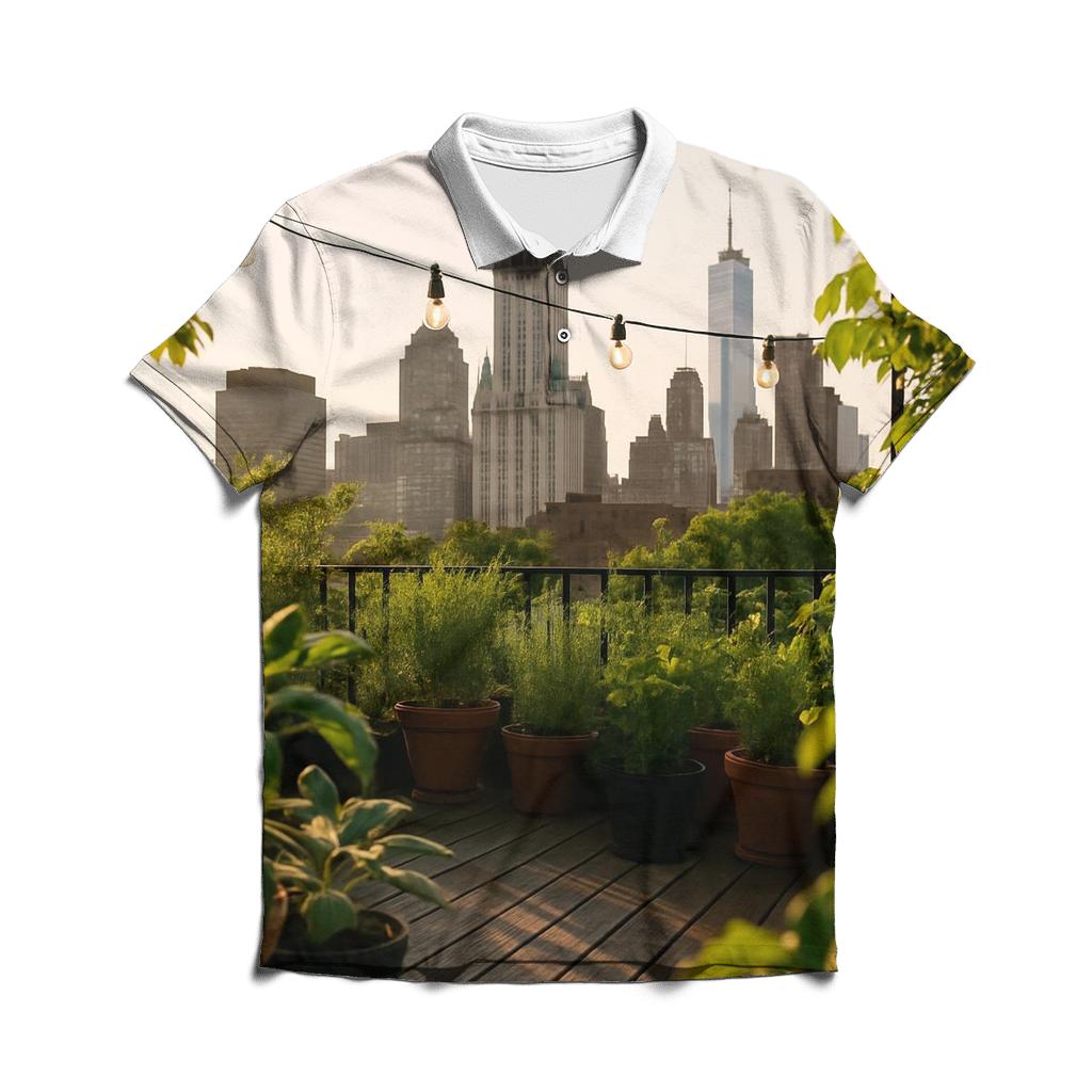 Brooklyn Rooftop Garden With Downtown View branded logo polo shirts
