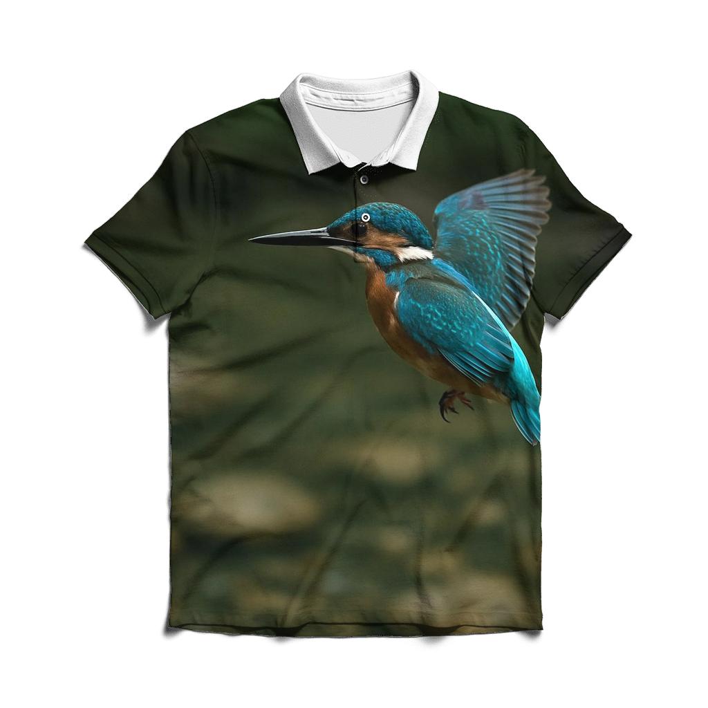 Kingfisher Hovering Above Stream casual sports polo shirts