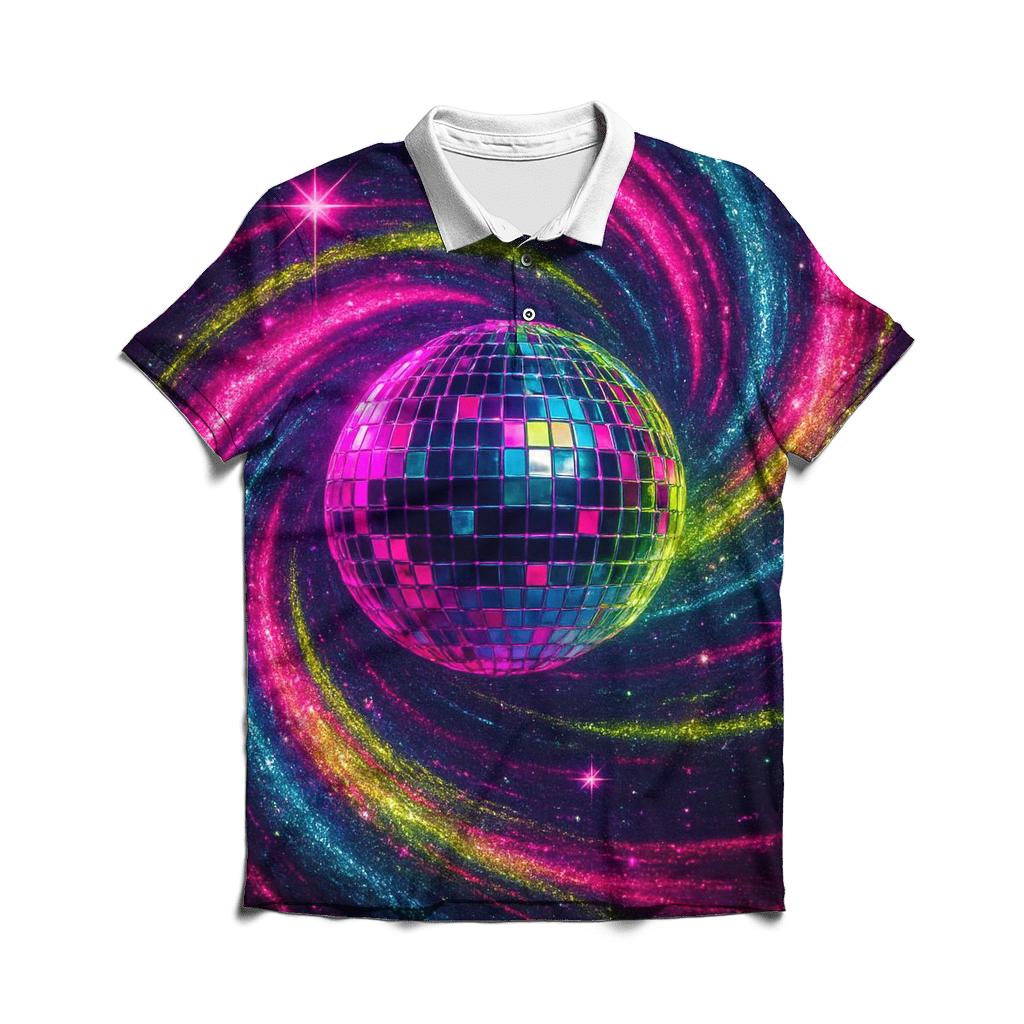 Neon Disco Nebula custom polo shirts