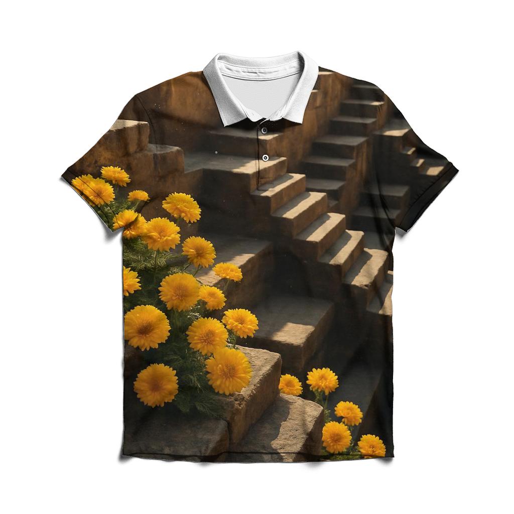Desert Marigolds At Ancient Stepwell stylish collar polo tees