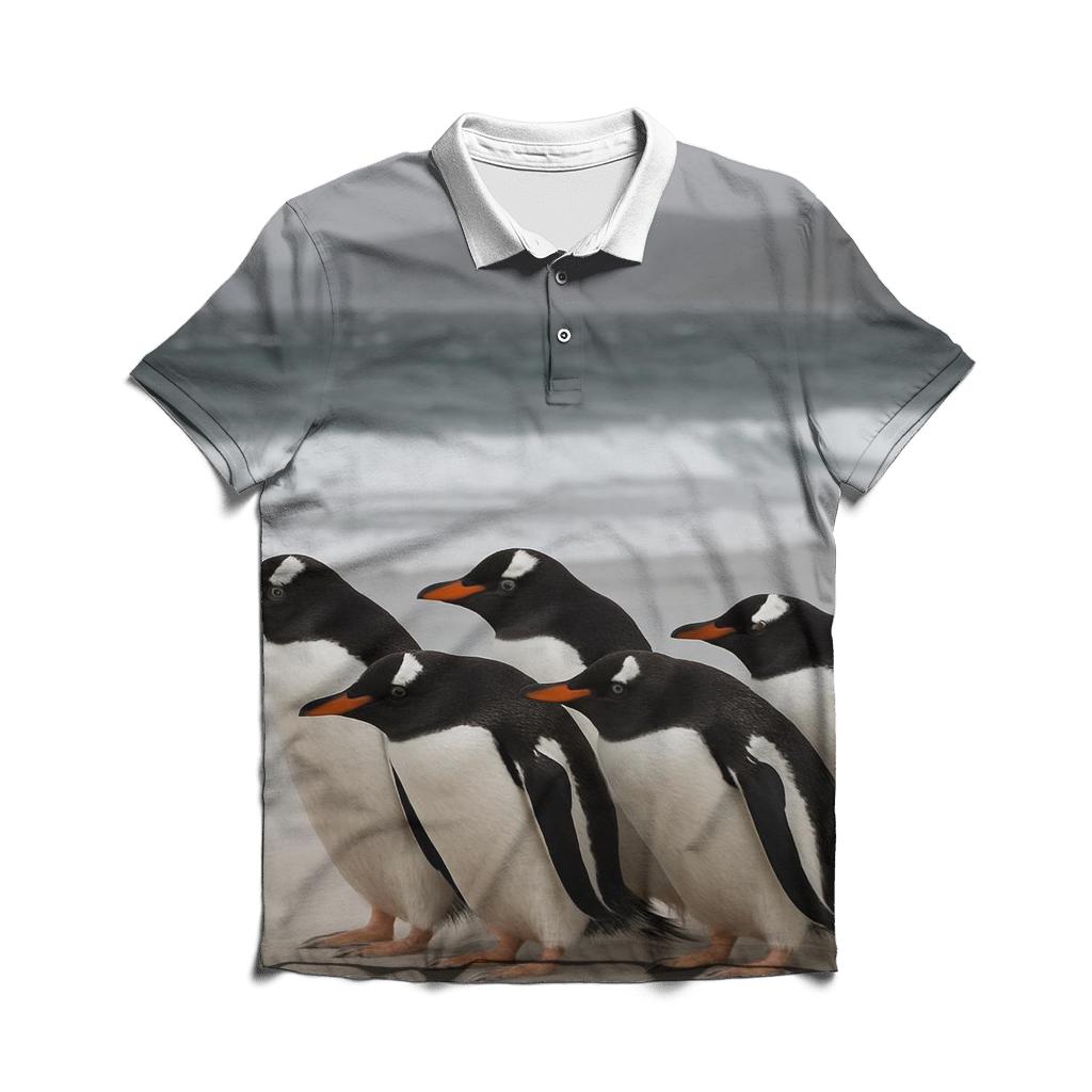 Gentoo Penguins On Windy Shore designer slim fit polos