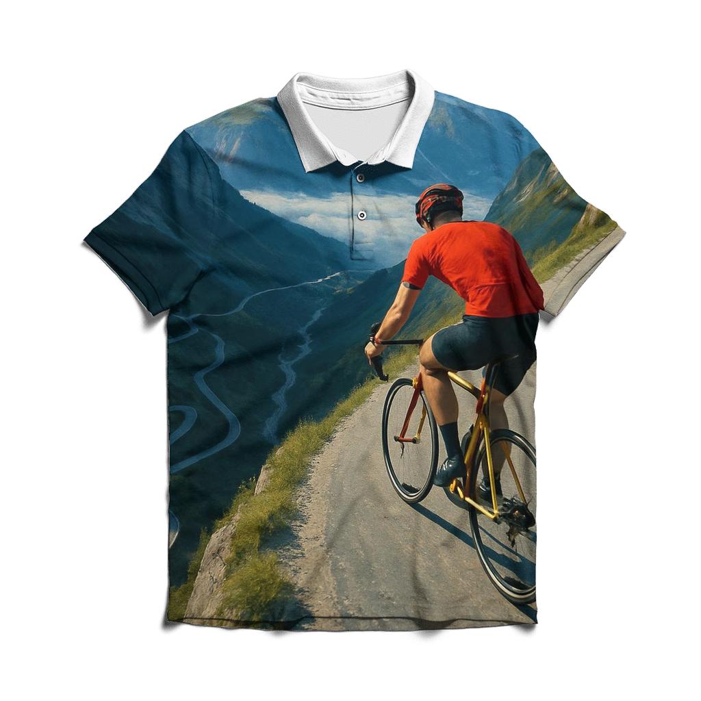 Mountain Cyclist Above The Clouds premium cotton polo shirts