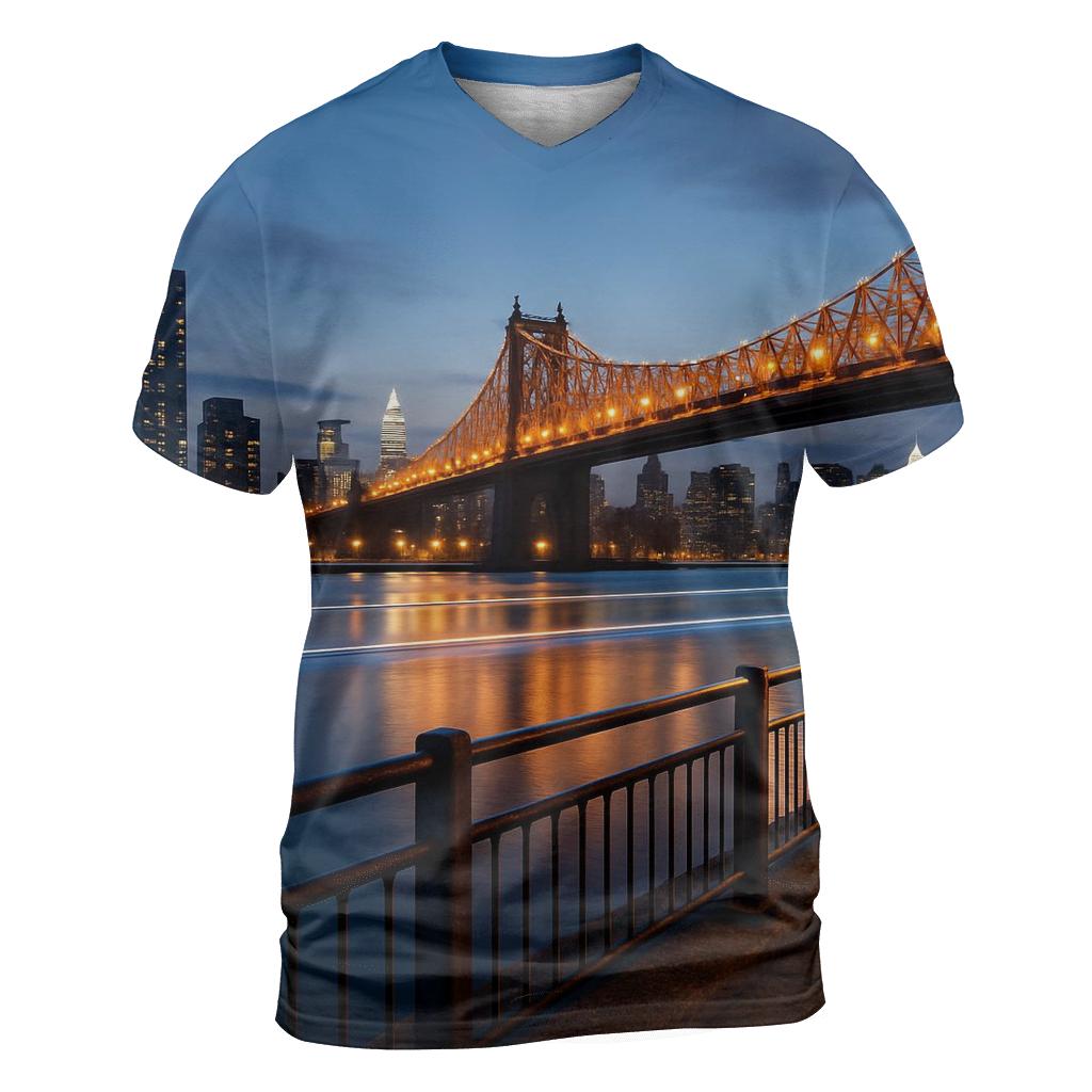 Queensboro Bridge Twilight Reflection creative print fashion shirts