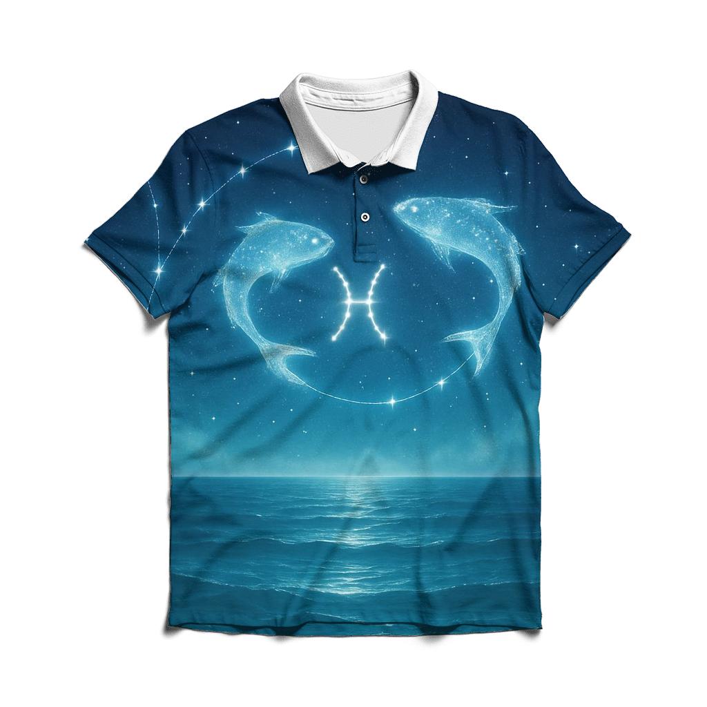 Pisces Dreaming Ocean Zodiac Horizon designer slim fit polos