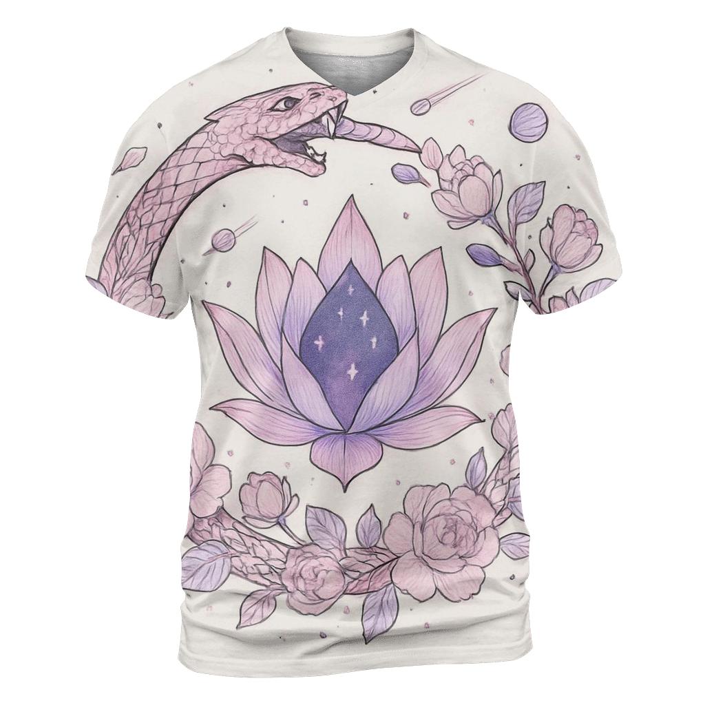 Cosmic Garden Ouroboros vibrant all-over design tees