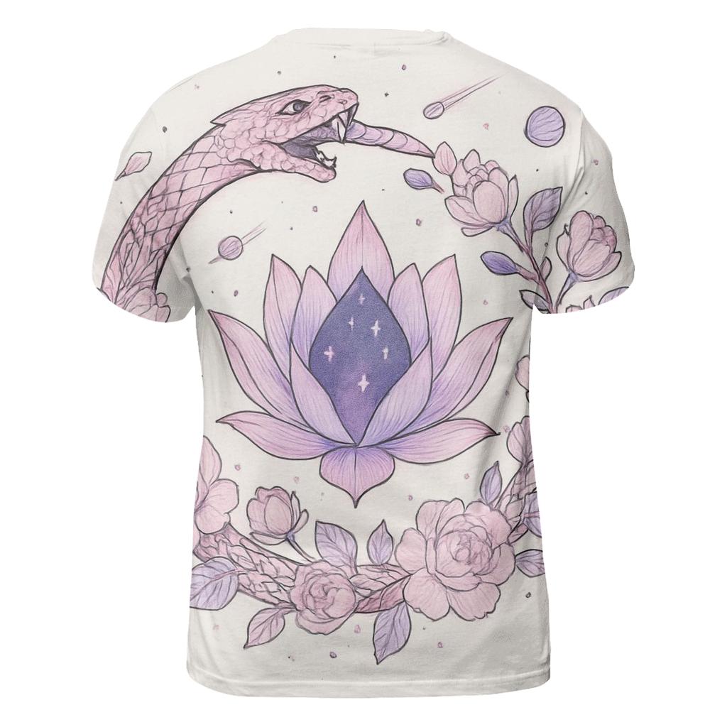 Cosmic Garden Ouroboros vibrant all-over design tees