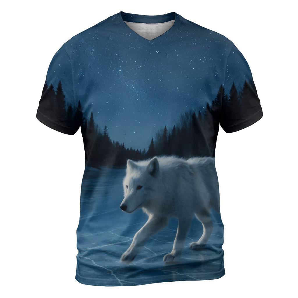 Night Crossing Wolf On Frozen River trendy printed shirt styles
