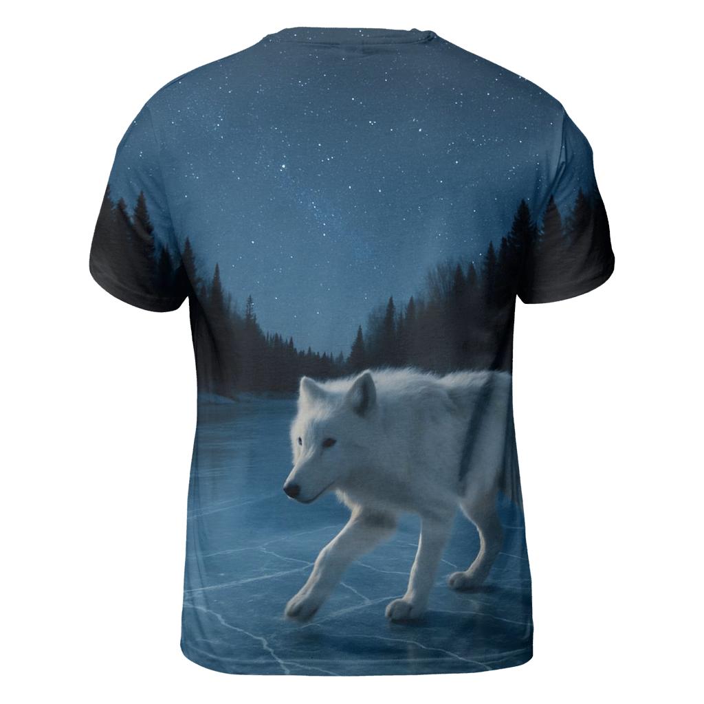 Night Crossing Wolf On Frozen River trendy printed shirt styles