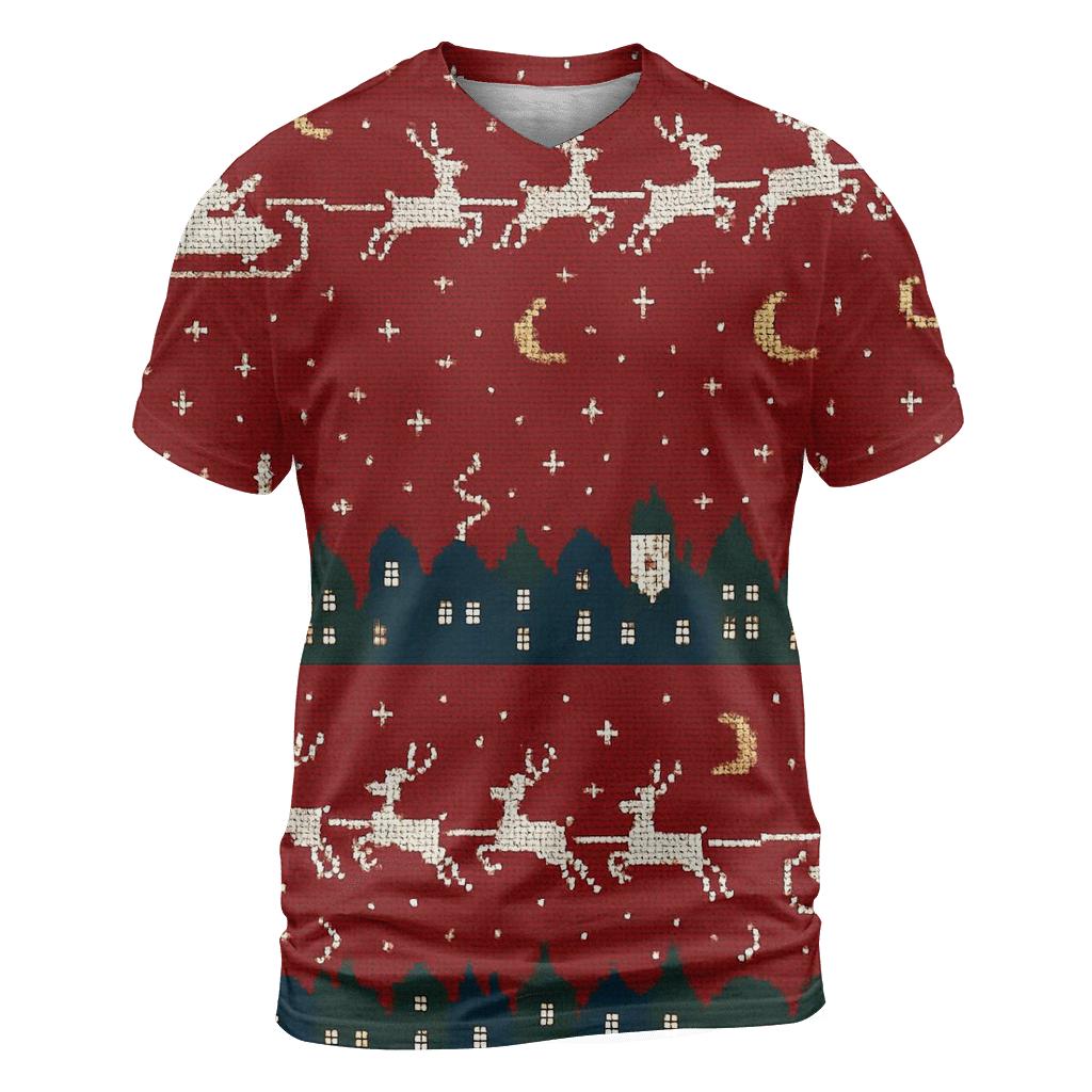 Santa Sleigh Skyline Border Design creative print fashion shirts