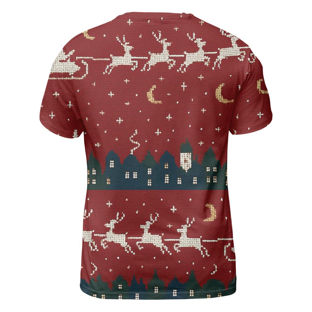 Santa Sleigh Skyline Border Design creative print fashion shirts