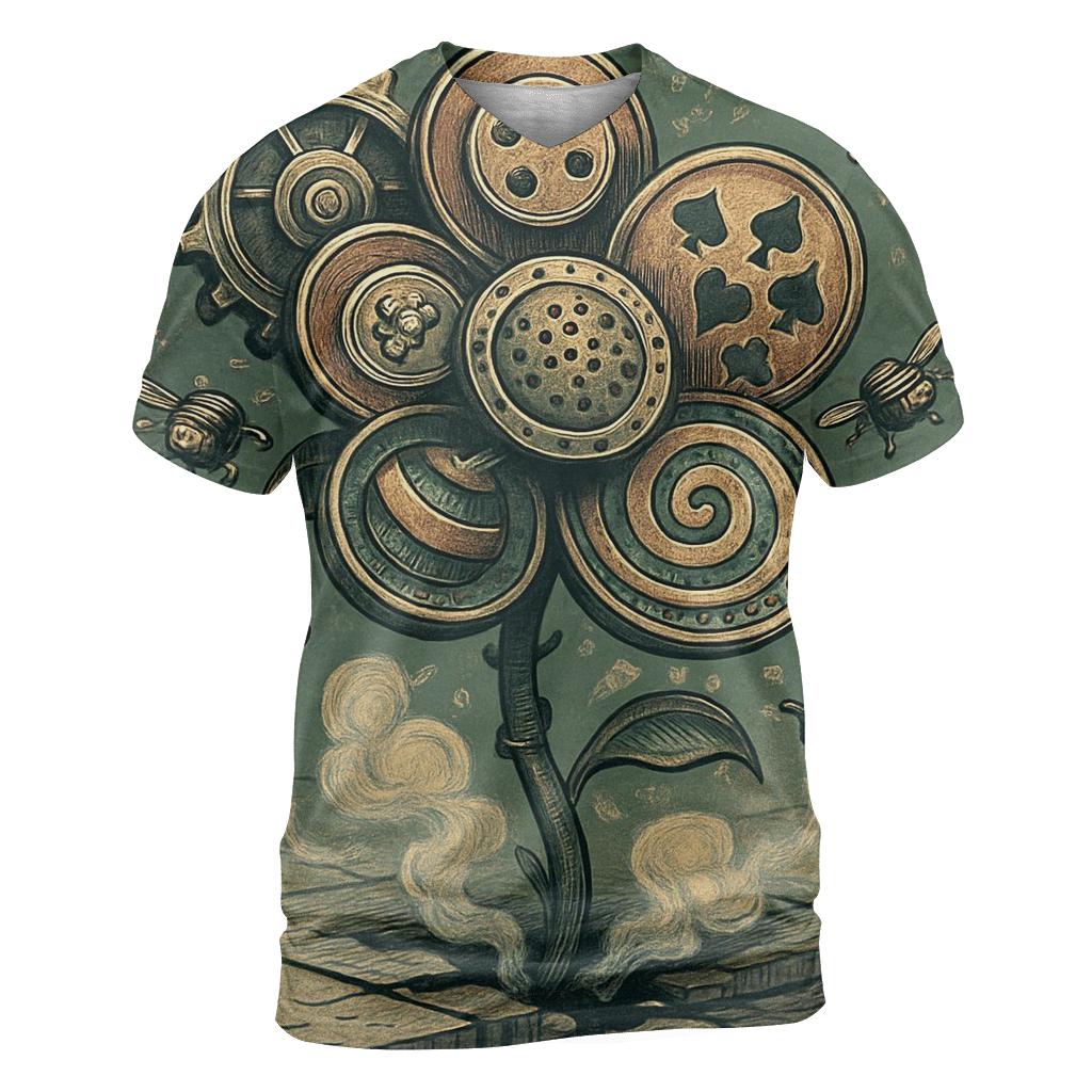 Mechanical Coin Bloom statement graphic shirts
