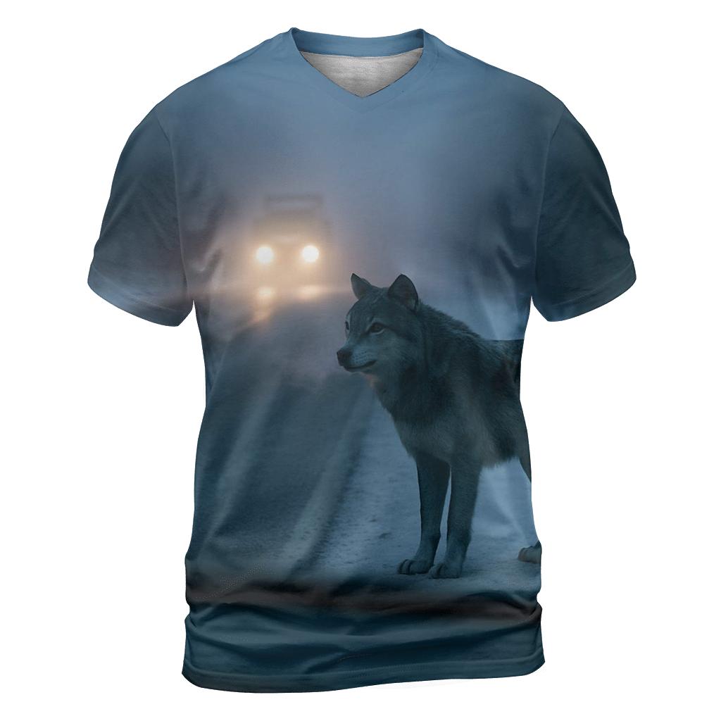Rural Highway Wolf Roadside Pause custom all-over print shirts