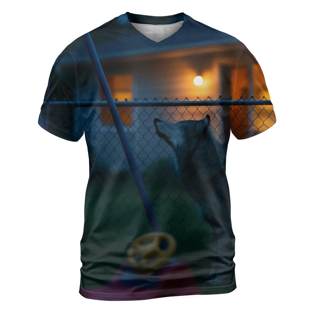 Suburban Edge Wolf At Backyard Fence trendy printed shirt styles