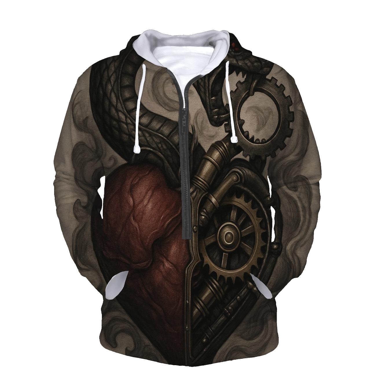 Mechanical Heart Ouroboros printed hoodies