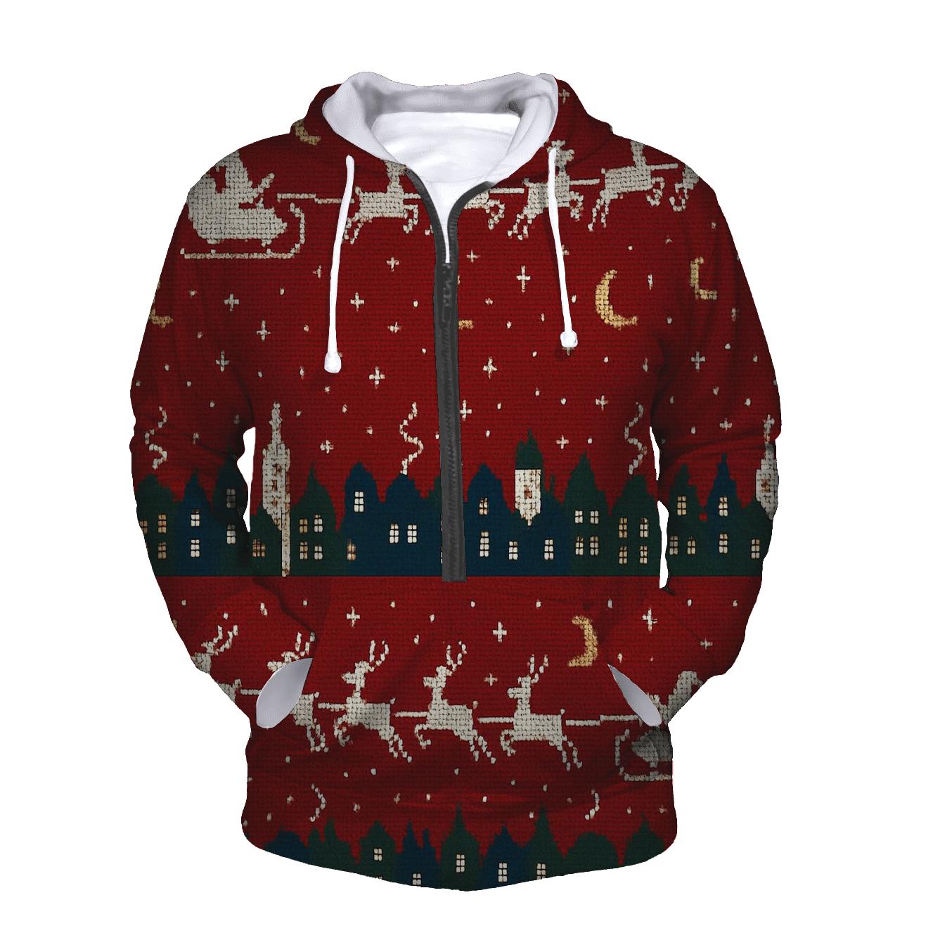 Santa Sleigh Skyline Border Design zip-up hoodies