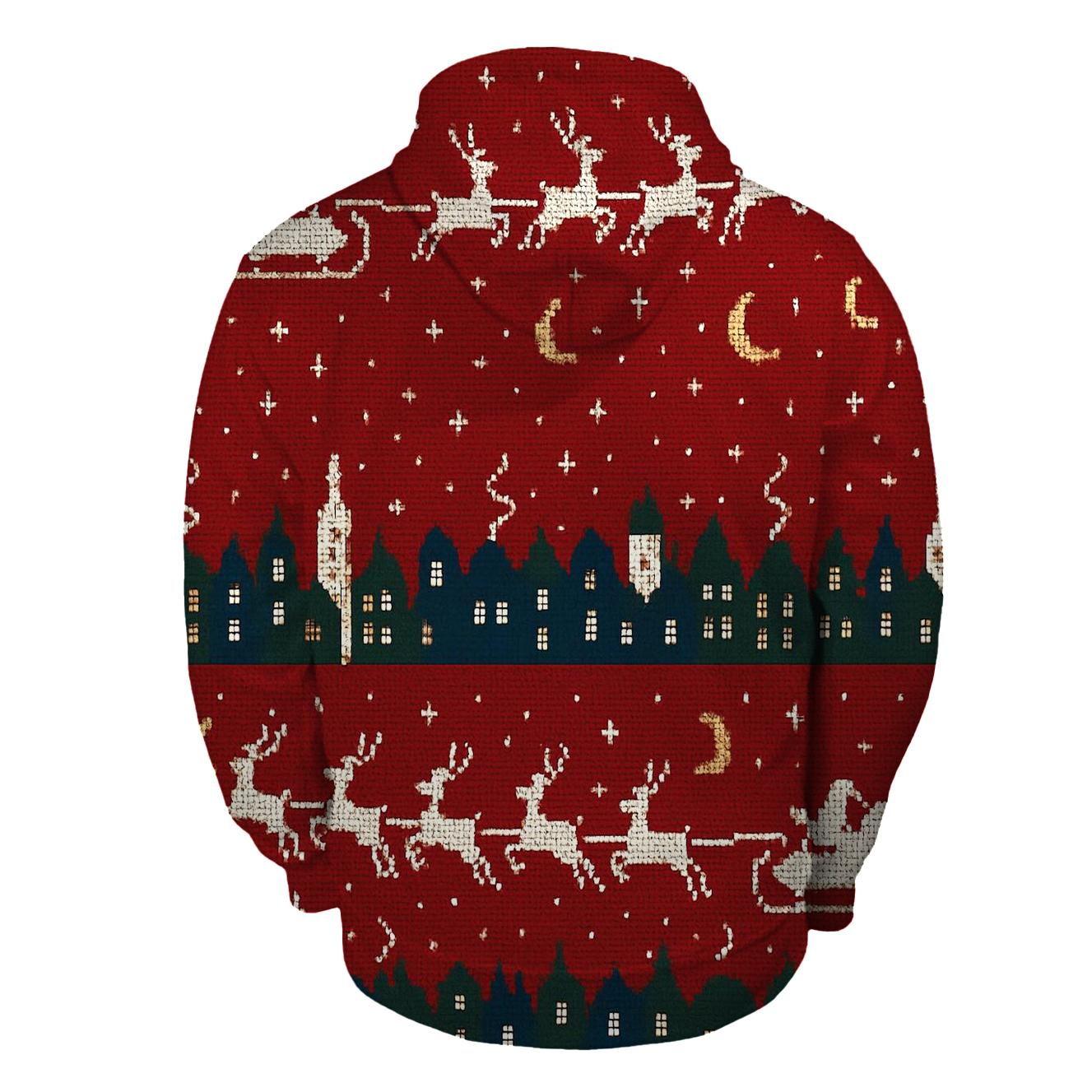 Santa Sleigh Skyline Border Design zip-up hoodies