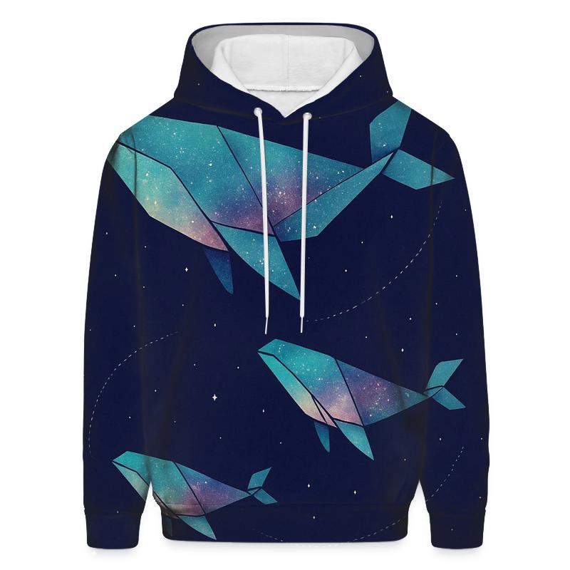 Cosmic Origami Whales pullover hoodies