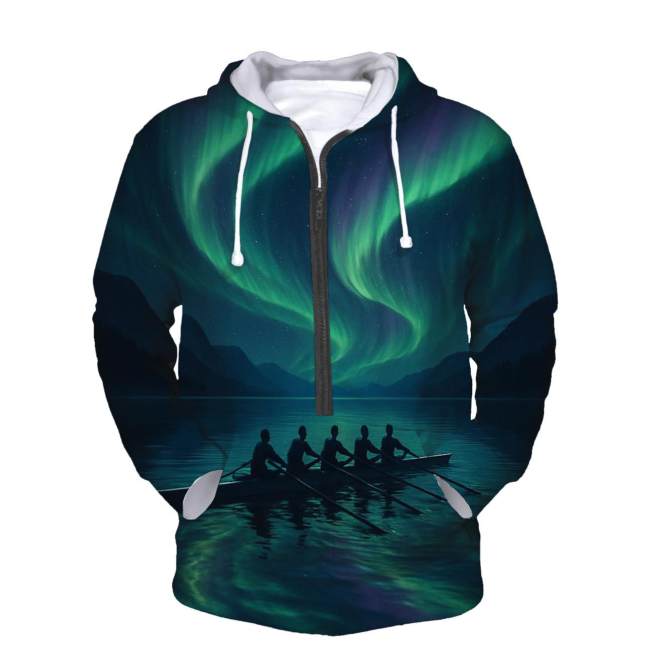 Nighttime Rowing Under Aurora lightweight hoodies