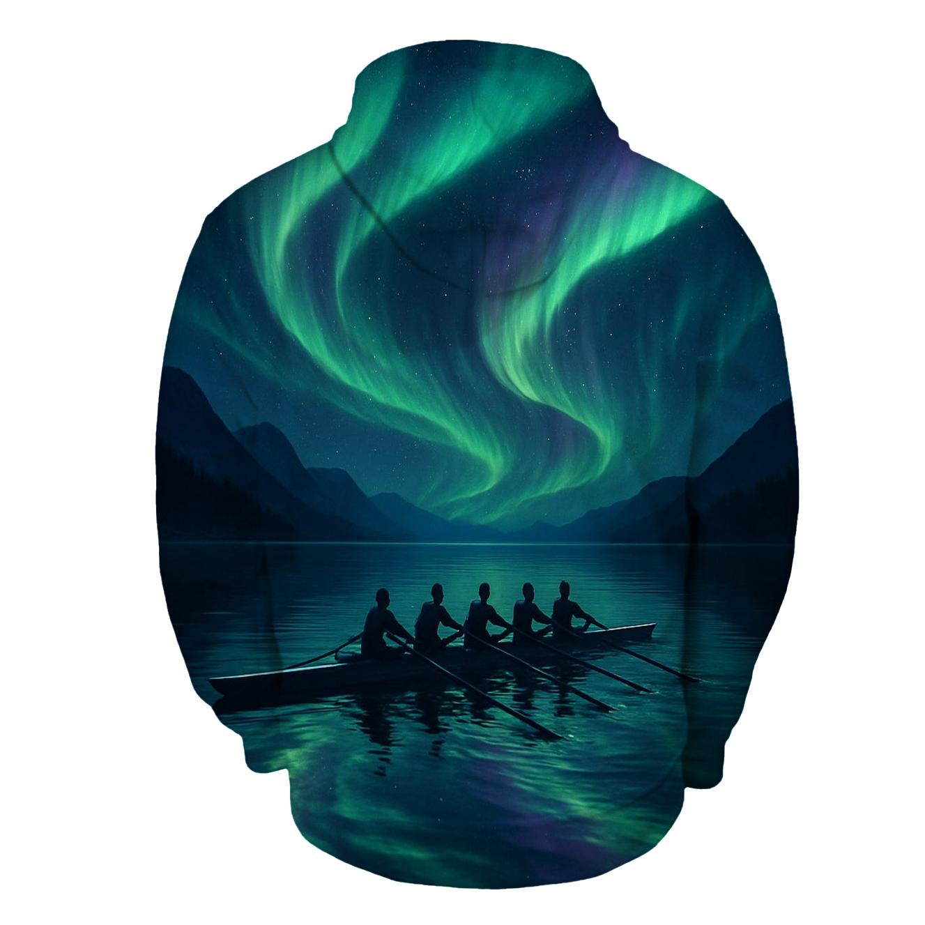 Nighttime Rowing Under Aurora lightweight hoodies