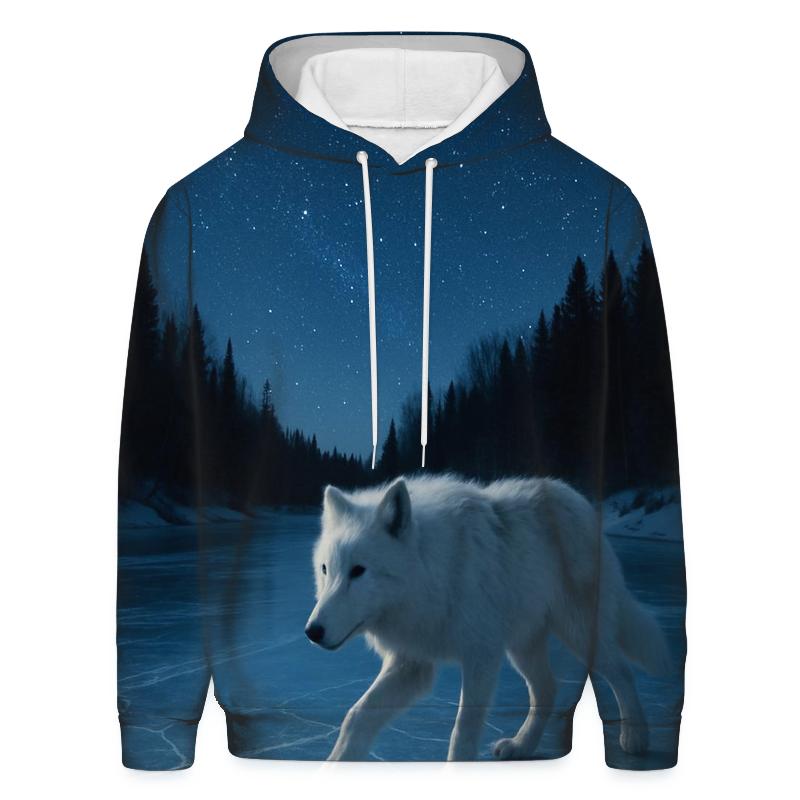 Night Crossing Wolf On Frozen River zip-up hoodies