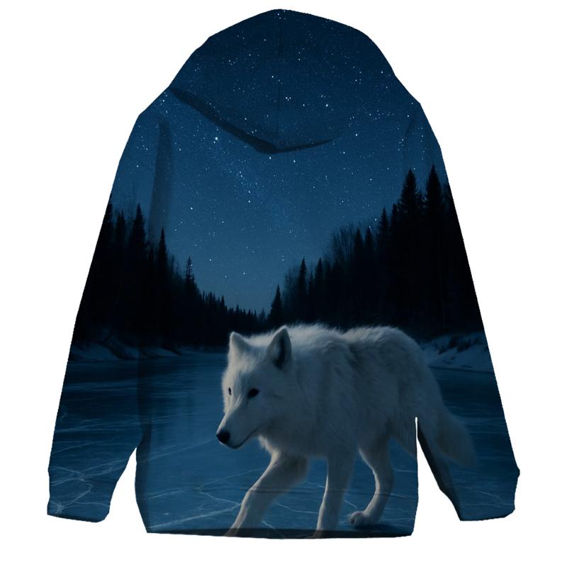 Night Crossing Wolf On Frozen River zip-up hoodies