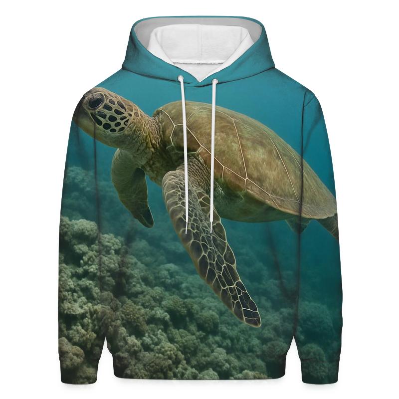 Green Sea Turtle Over Reef graphic hoodies