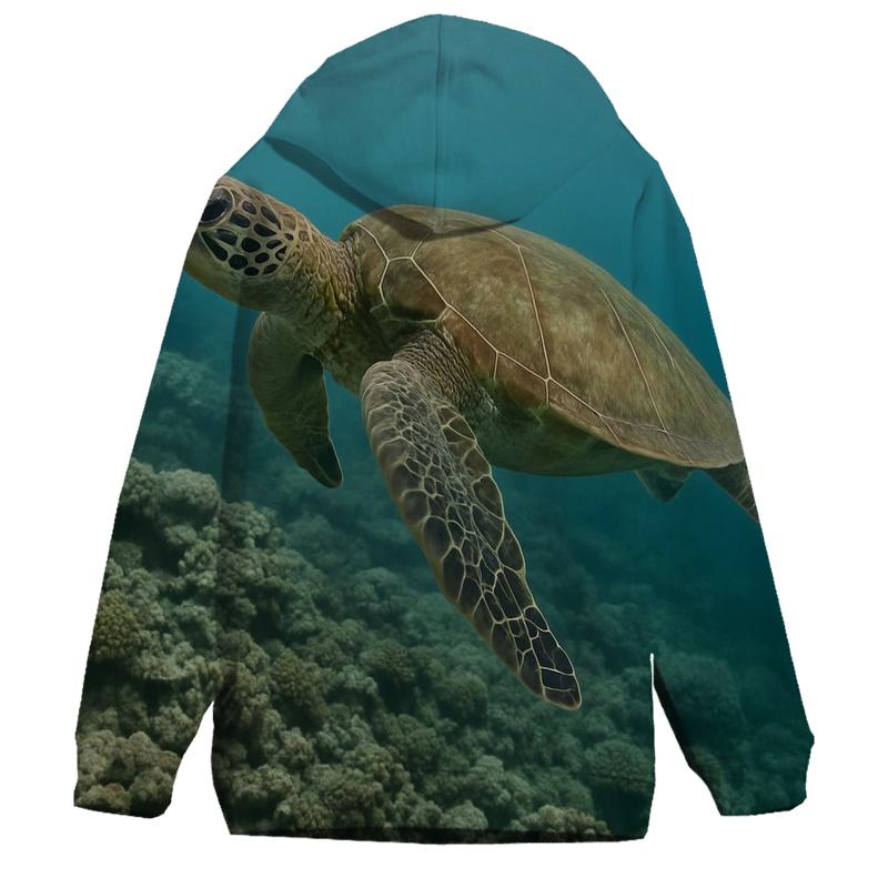 Green Sea Turtle Over Reef graphic hoodies