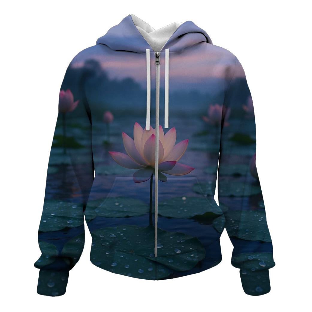 Monsoon Lotus Pond At Dusk zip-up hoodies