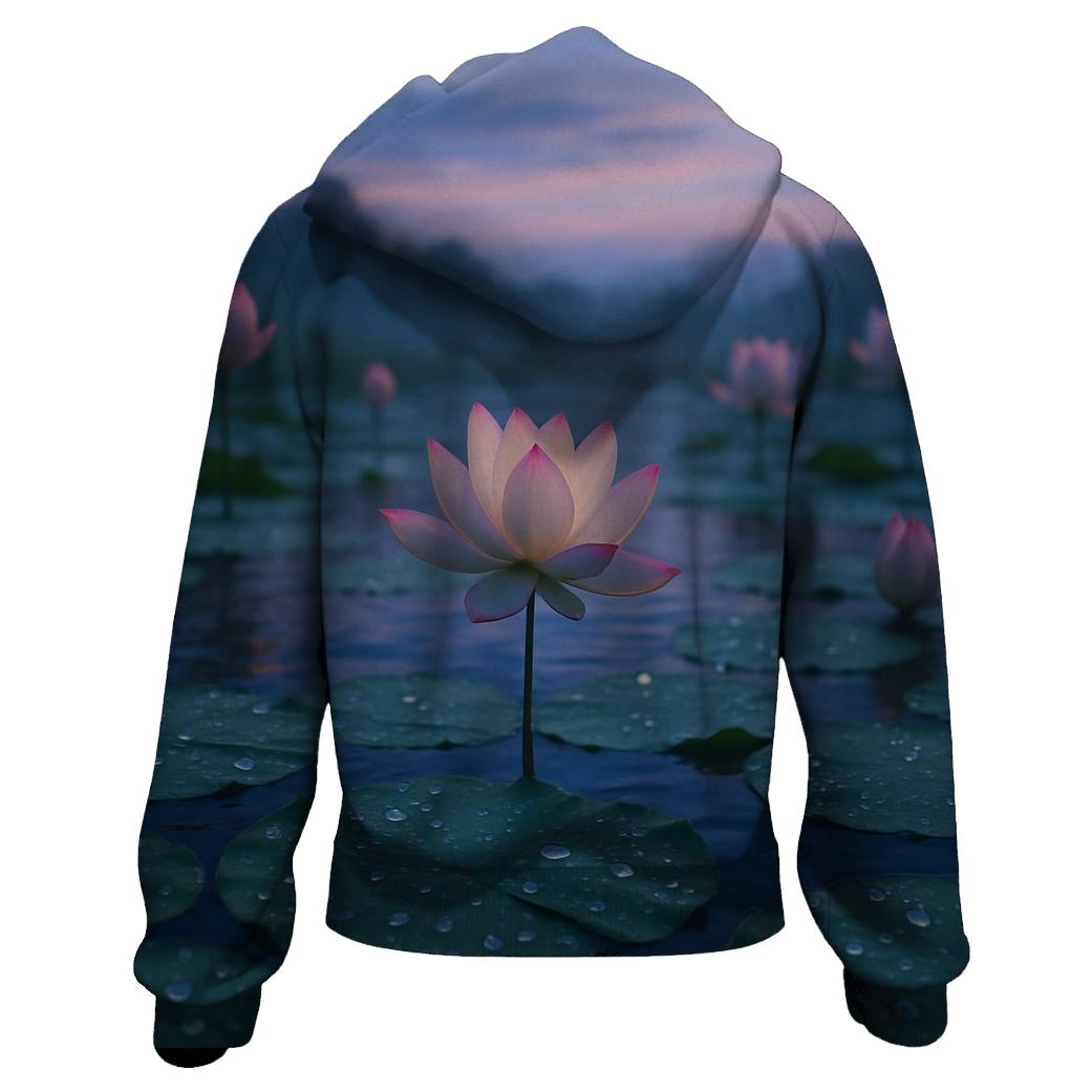Monsoon Lotus Pond At Dusk zip-up hoodies