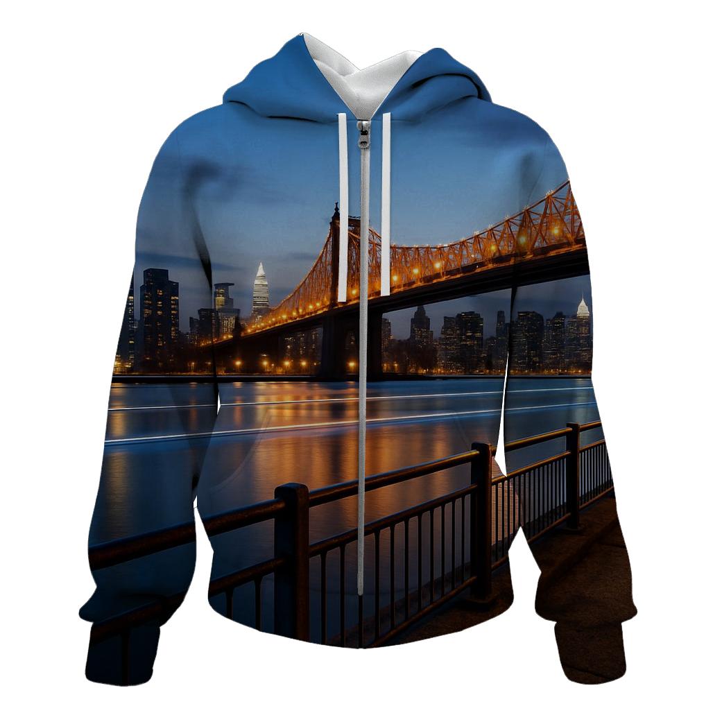 Queensboro Bridge Twilight Reflection embroidered hoodies