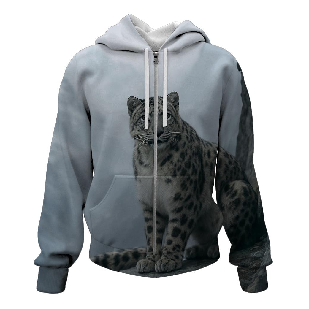 Snow Leopard On Cliff Ledge embroidered hoodies
