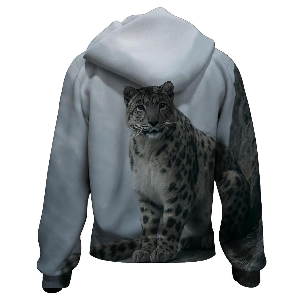 Snow Leopard On Cliff Ledge embroidered hoodies