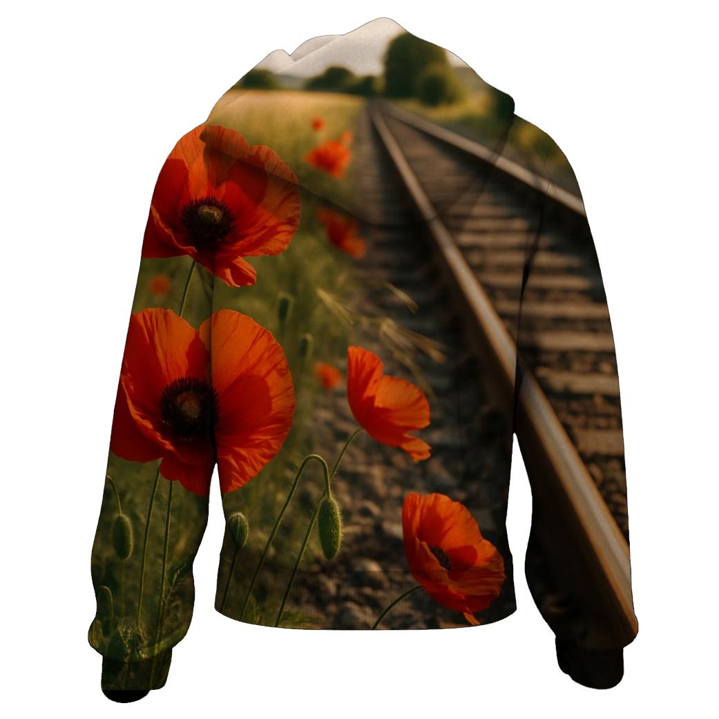 Wild Poppies Along Rural Railway embroidered hoodies