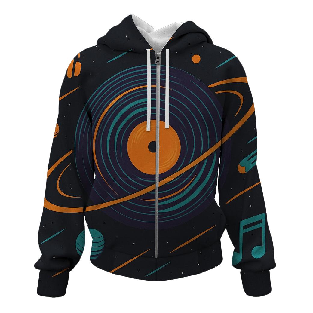 Planetary Vinyl Sound Waves printed hoodies