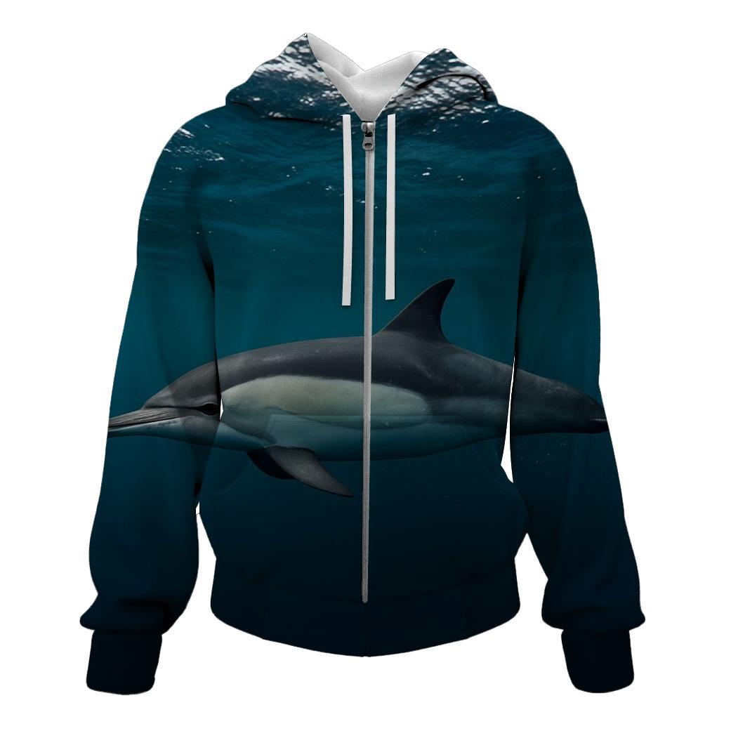Common Dolphin In Clear Swell embroidered hoodies