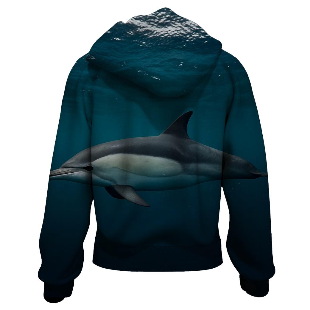 Common Dolphin In Clear Swell embroidered hoodies