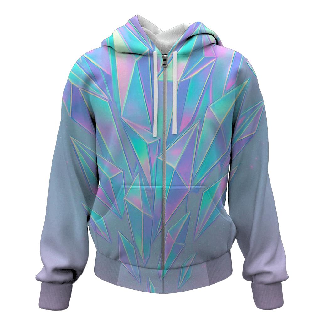 Holographic Prism Cascade zip-up hoodies