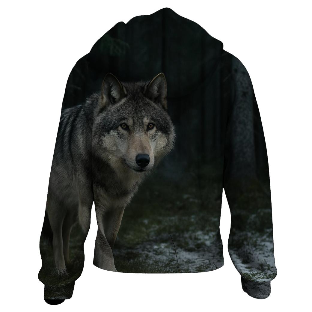 Grey Wolf In Boreal Clearing zip-up hoodies