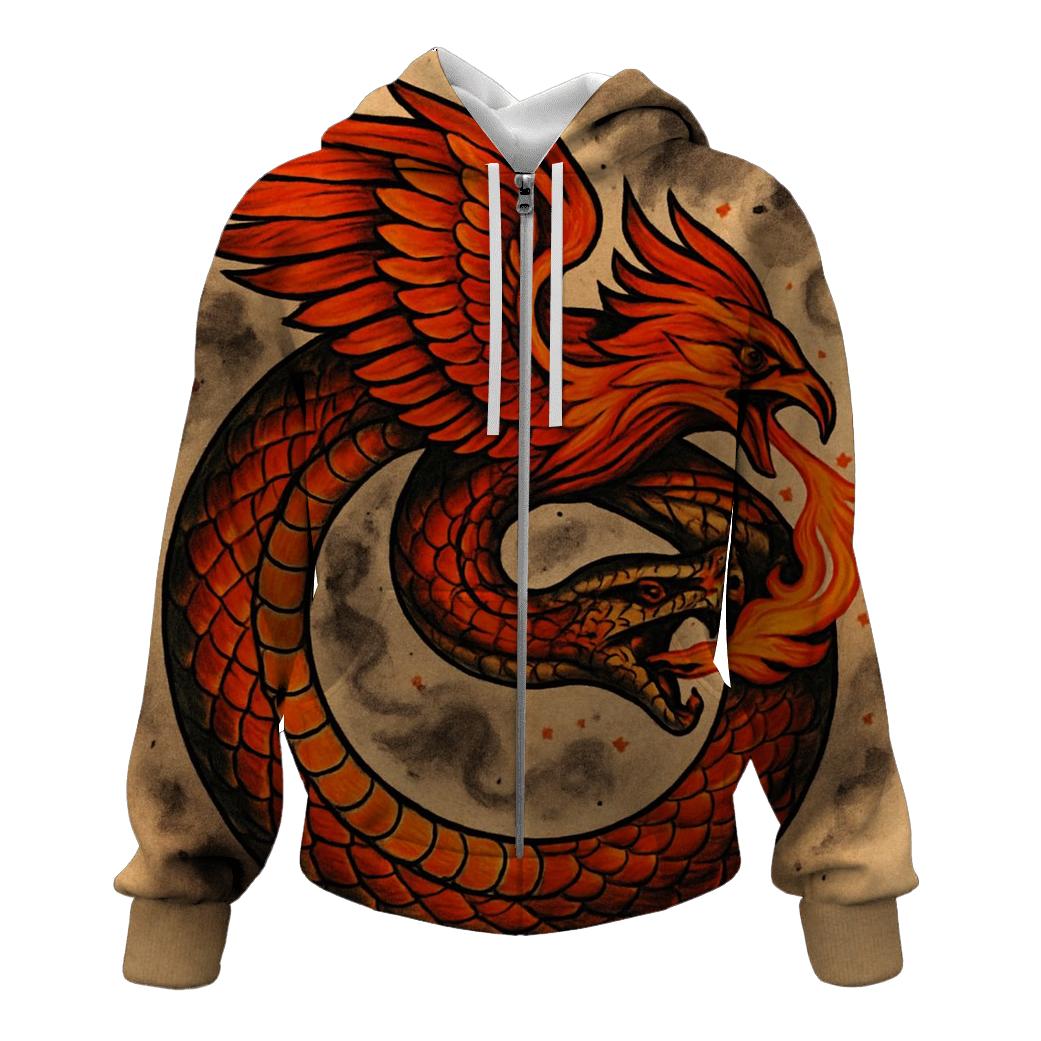 Phoenix Winged Ouroboros embroidered hoodies
