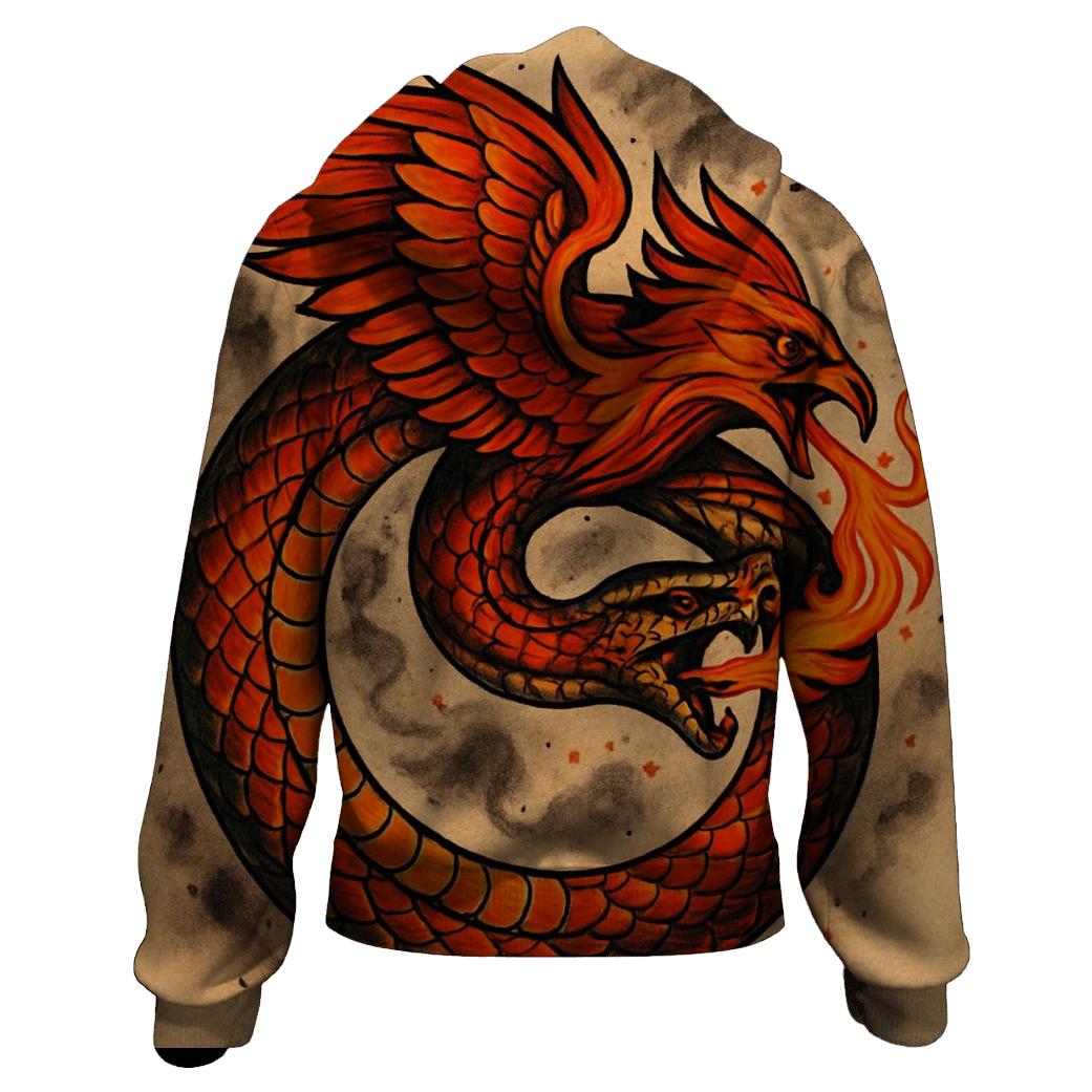 Phoenix Winged Ouroboros embroidered hoodies