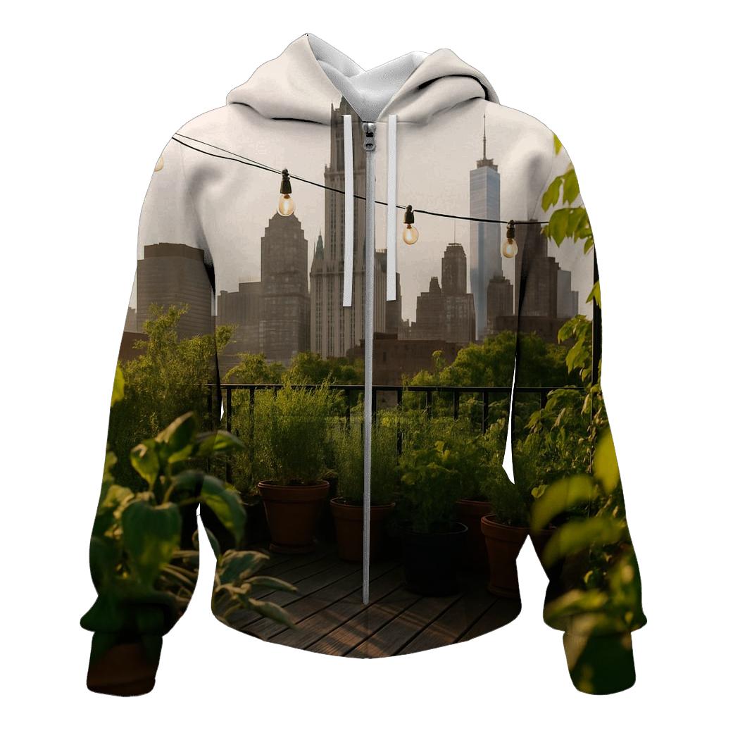 Brooklyn Rooftop Garden With Downtown View lightweight hoodies