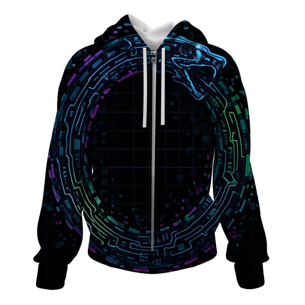 Digital Glitch Ouroboros designer hoodies