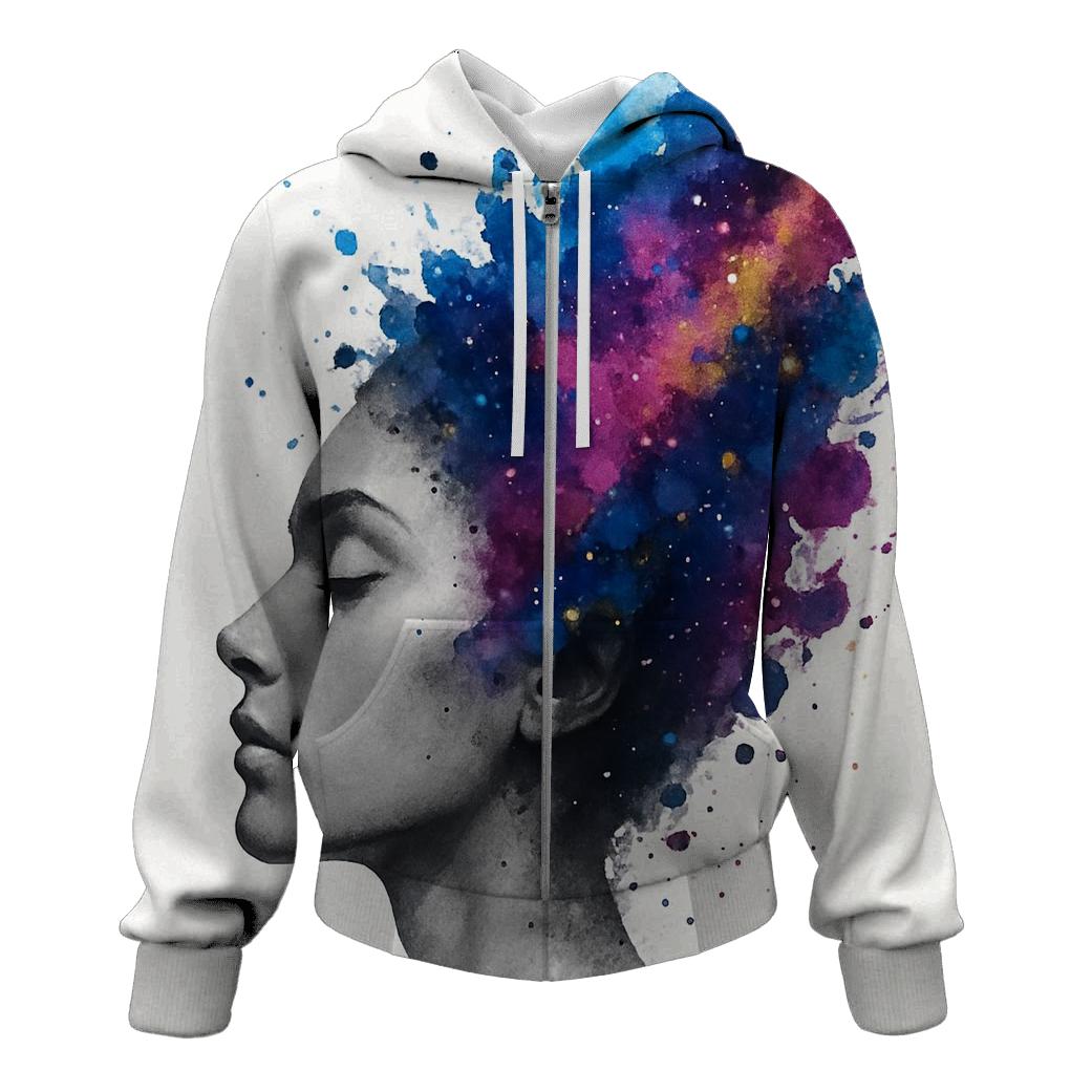 Galactic Ink Splash Portrait printed hoodies