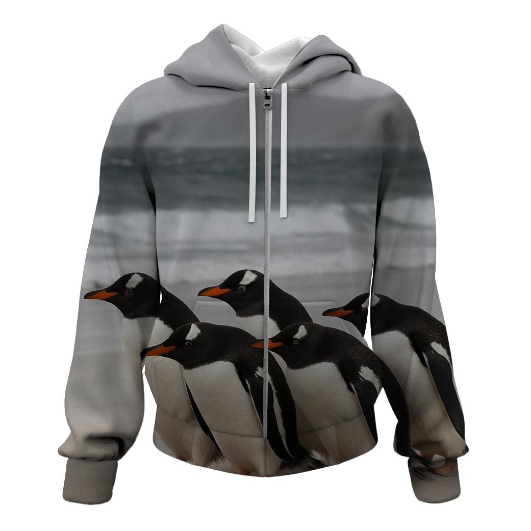 Gentoo Penguins On Windy Shore embroidered hoodies