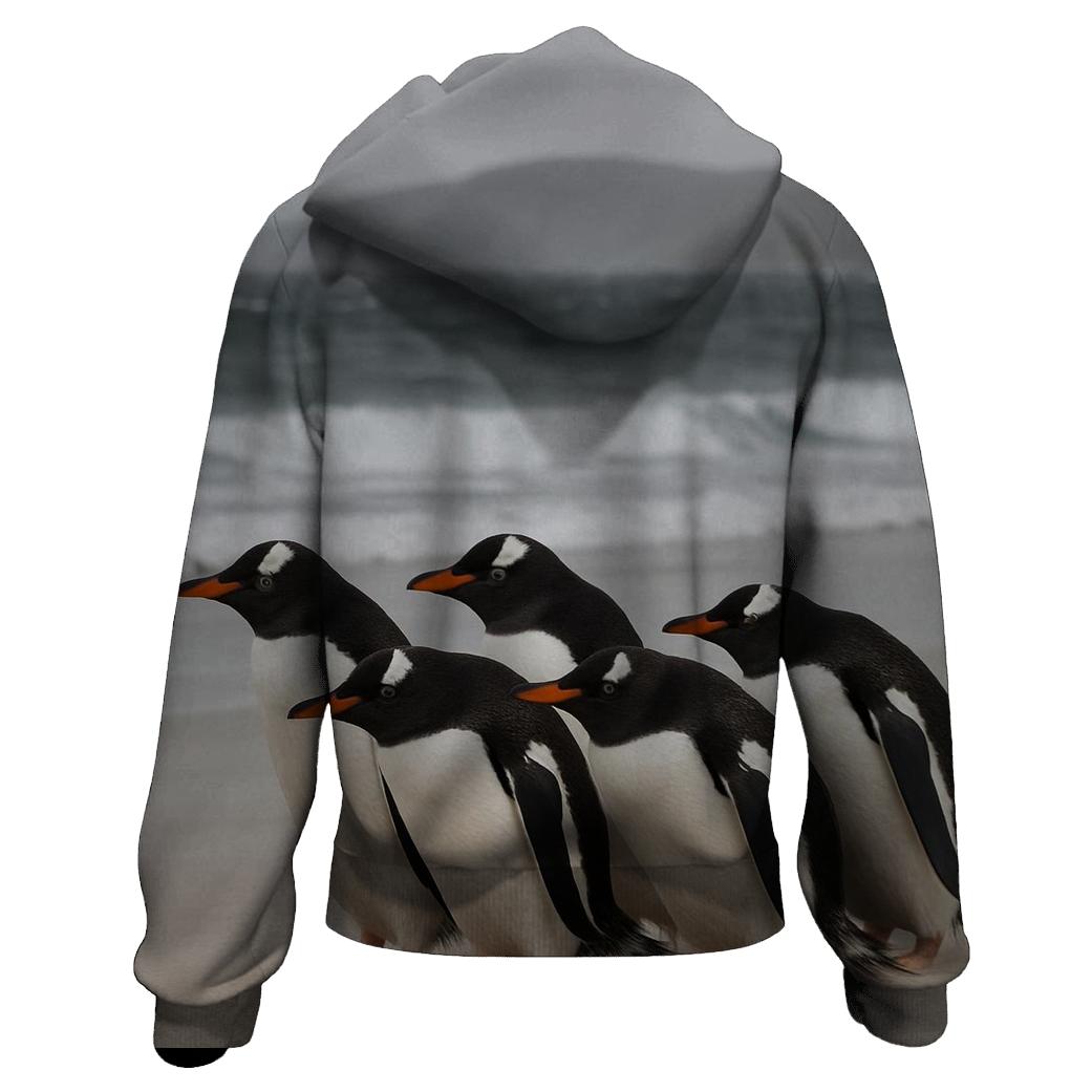 Gentoo Penguins On Windy Shore embroidered hoodies