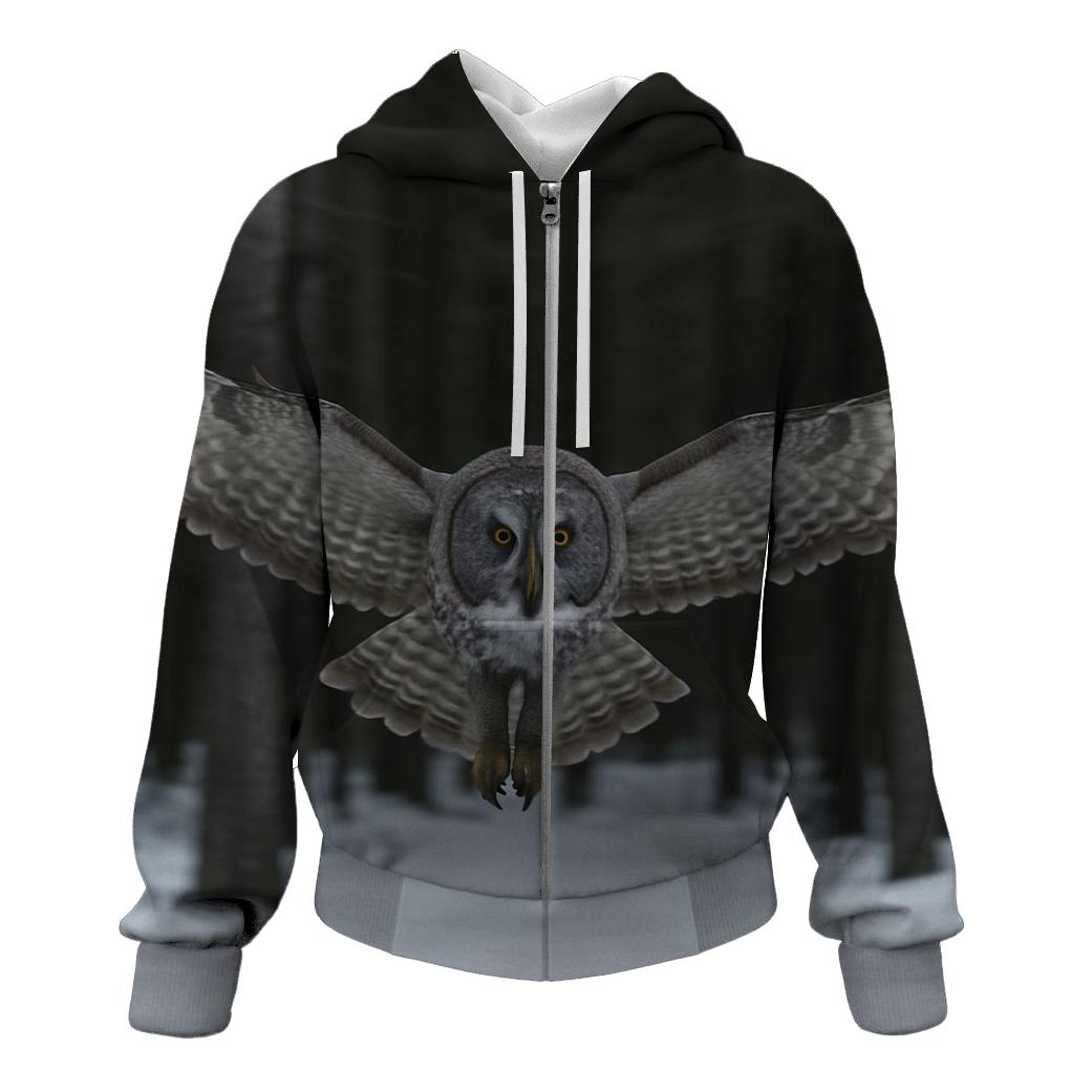 Great Grey Owl Silent Glide graphic hoodies