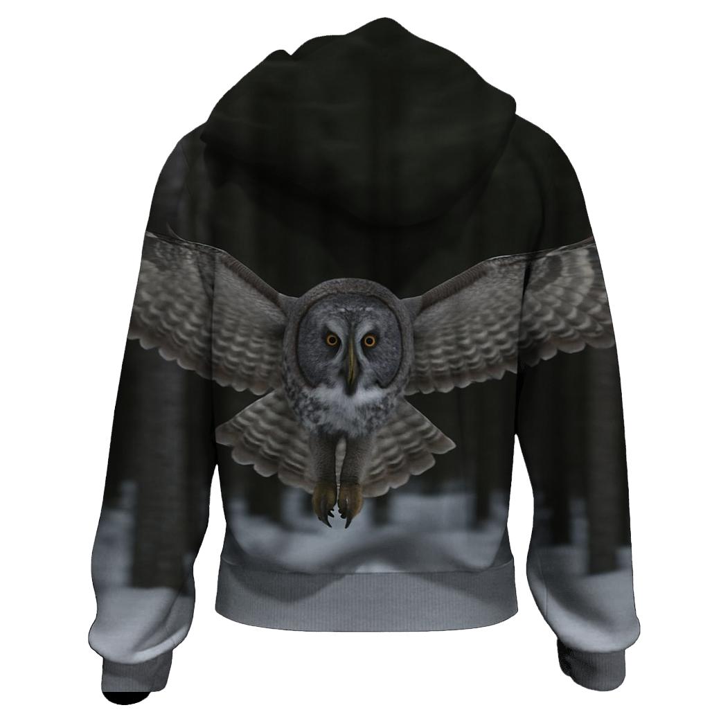 Great Grey Owl Silent Glide graphic hoodies