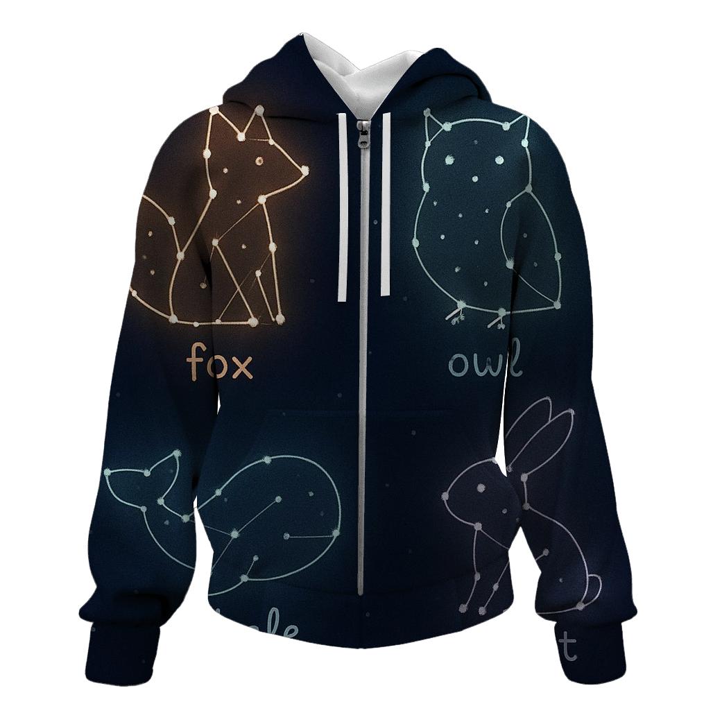 Constellation Storybook Animals printed hoodies