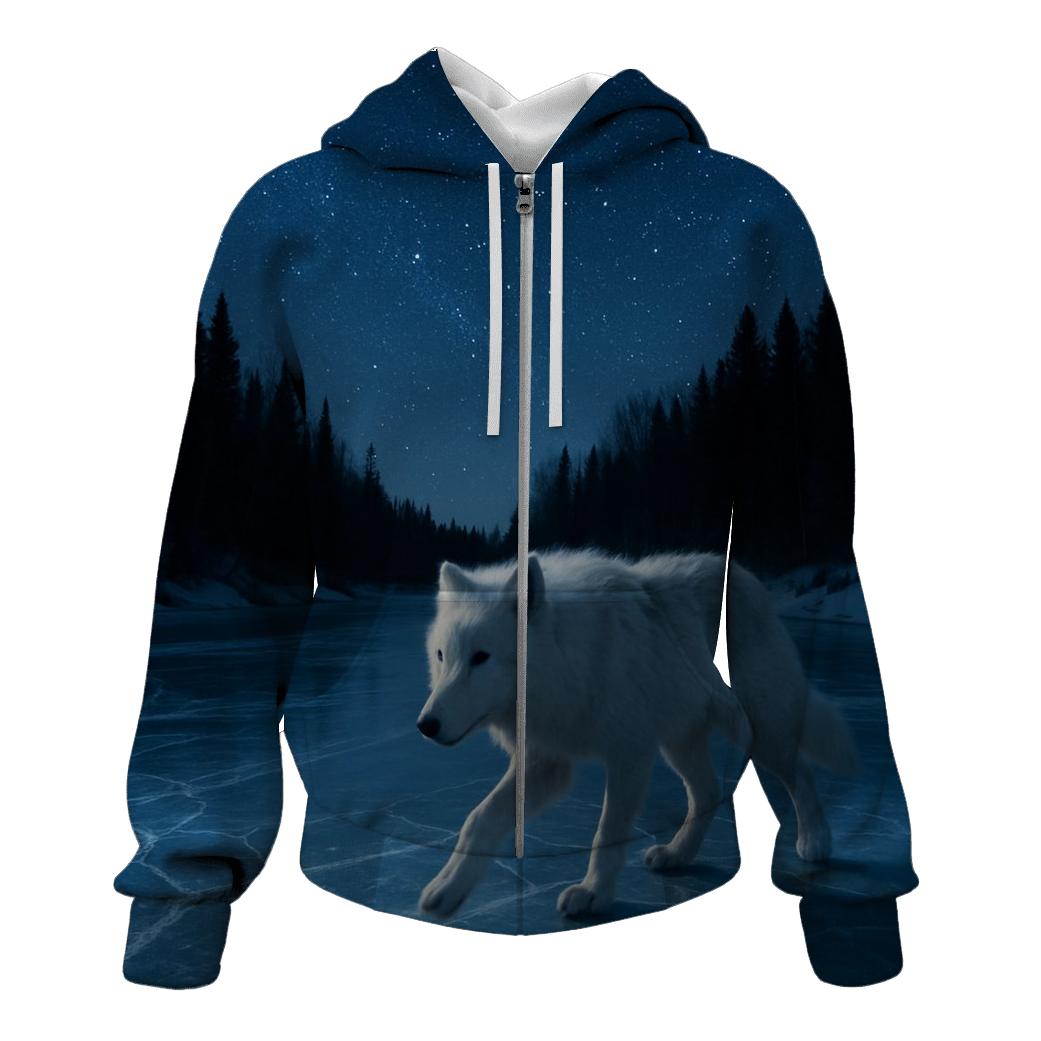Night Crossing Wolf On Frozen River hoodie styles