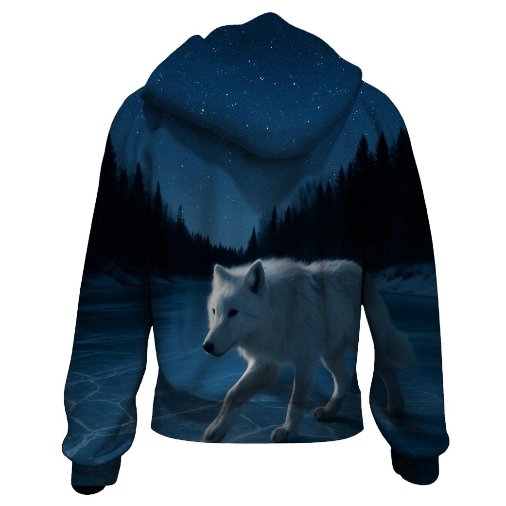 Night Crossing Wolf On Frozen River hoodie styles